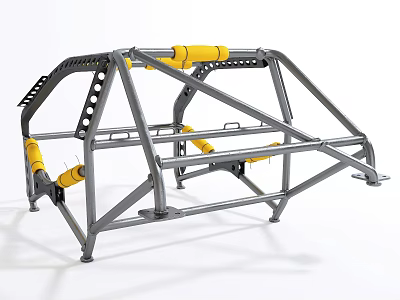 Metal Frame Structure With Yellow Components And Multi Rod Mechanical Support 3d model