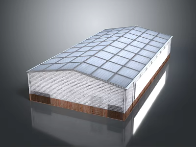 Modern Large Building Featuring Glass Roof White Brick Walls And Brown Base Structure 3d model