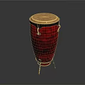 Red Conga Drum With Wooden Head And Metal Stand Musical Instrument Decor
