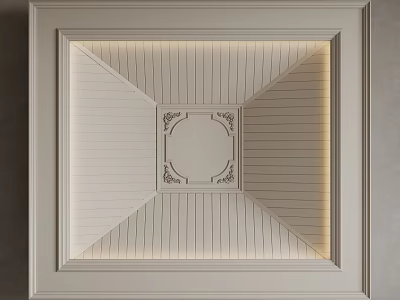 Modern Square Ceiling With Ornate Central Pattern And Striped Lighting Design 3d model