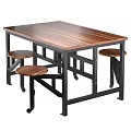 Modern Dining Table Set With Wooden Tabletop And Metal Frame Stools 3d model