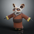 Raccoon Character Wearing Traditional Brown Robe With Yellow Cuffed Sleeves Whiskers And Outstretched Arms