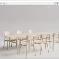 Modern Light Wood Dining Table Set With Six Chairs And Armrest Design 3d model