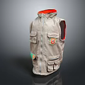Stylish Gray Vest with Orange Collar Multiple Pockets and Emblem Design 3d model