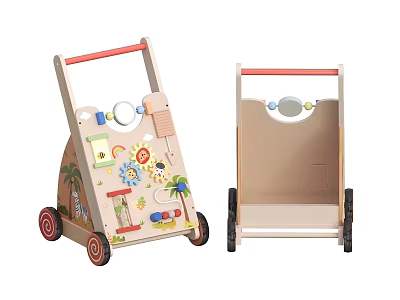 Colorful Wooden Baby Walker With Decorative Elements And Toddler Walking Support 3d model