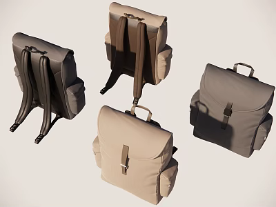 Stylish Backpacks in Black Brown Beige Gray with Shoulder Straps and Side Pockets 3d model