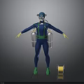 Scuba Diving Gear With Blue Suit Dive Mask Oxygen Tanks Flippers And Yellow Cylinder