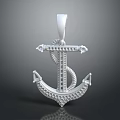 Silver Anchor Shaped Pendant With Diamond Studded Design And Jewelry Equipment Elements
