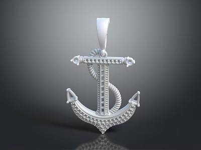 Silver Anchor Shaped Pendant With Diamond Studded Design And Jewelry Equipment Elements 3d model