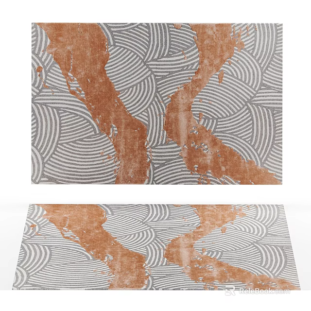 Square Area Rug With Wave Patterns And Brown Textures 3d model