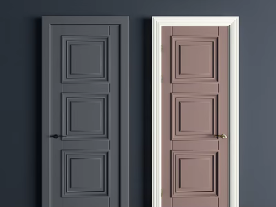 Two Hinged Doors In Gray And Pink With Panel Design And Frames For Home Interior 3d model
