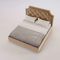 Modern Double Bed With Tufted Brown Headboard Wooden Frame Gray Mattress And White Sheets