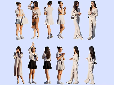 Group of Women in Different Fashion Outfits with Various Standing Poses and Styles 3d model