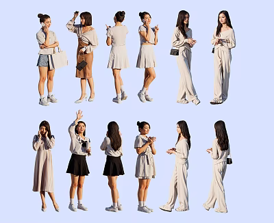 Group of Women in Different Fashion Outfits with Various Standing Poses and Styles 3d model