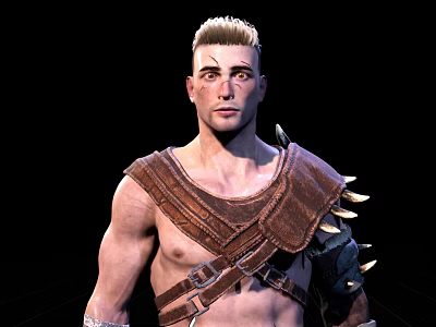 Fantasy Warrior Character With Muscular Build Wearing Spiked Leather Armor And Short Hair 3d model