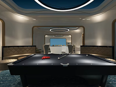Luxury Modern Club Interior With Billiard Table Comfortable Sofa And Elegant Lighting 3d model