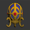 Decorative Ornament Set With Golden Egg Shaped Design Blue Accents Red Gemstone And Curved Stand