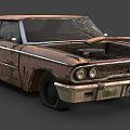 Vintage Rusty Classic Car With Broken Windshield Open Hood And Weathered Body