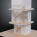 White Multi Level Building Model With Wooden Stairs Platforms And Railings 3d model