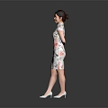 Woman Wearing Traditional Chinese Qipao with Floral Patterns Standing Gracefully