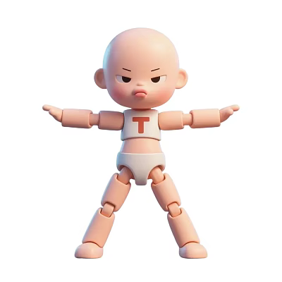 Cute Cartoon Baby Doll With Movable Joints White Diaper And Red T On Chest 3d model
