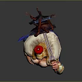 Muscular Shirtless Fantasy Game Movie Character With Long Blonde Hair Red Helmet And Blue Cape