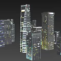 Modern City Night View With Illuminated Tall Buildings And Bright Lights