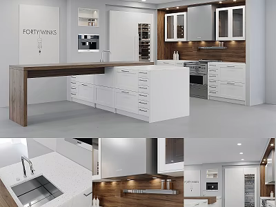 Modern Kitchen Interior With White Cabinets Wooden Island And Drawers 3d model