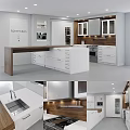 Modern Kitchen Interior With White Cabinets Wooden Island And Drawers