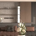Modern Living Room Sofa Coffee Table Set With Leather Upholstery Decorative Items And Green Plants