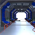 Futuristic Sci Fi Corridor Interior With Blue Panels Metallic Frames And Orange Handrails 3d model