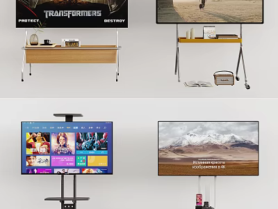 TV Showing Transformers Movie Mountain Landscape And Apps Interface On Stand 3d model