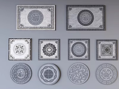 Traditional Chinese Style Floor Tiles Featuring Square Round Shapes And Intricate Fortune Lotus Patterns 3d model