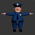 Cartoon Police Officer Game Movie Character With Blue Uniform And Mustache Open Arms