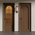 Wooden Swing Doors Interior Design With Arched Glass Panel Solid Panel And Wall Lamp 3d model