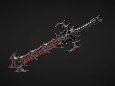 Red And Black Mythical Sword With Skull Decoration And Intricate Patterns 3d model