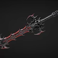 Red And Black Mythical Sword With Skull Decoration And Intricate Patterns