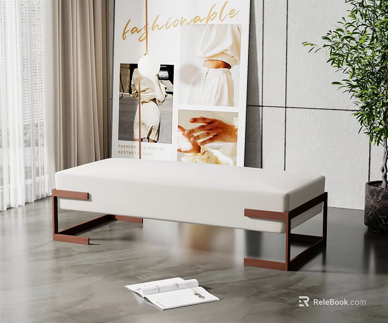 Modern White Sofa Bench With Metal Frame In Living Room Interior 3d model 