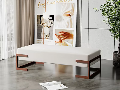 Modern White Sofa Bench With Metal Frame In Living Room Interior 3d model
