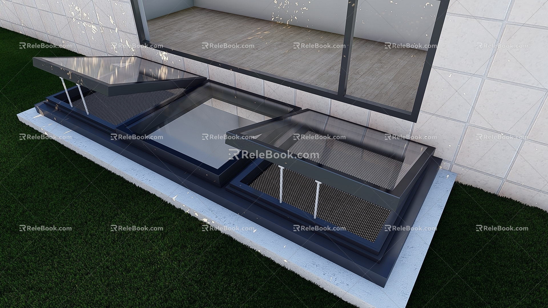 Skylight hanging on the lighting well of the villa 3d model