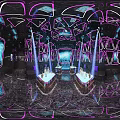 Stylish KTV Interior Design With Purple Neon Lights Geometric Decor And Comfortable Seats
