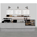 Modern Coffee Shop Reception Counter With Menu Boards Pendant Lights And Shelves