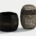 Two Dark Striped And Light Rough Textured Cylindrical Ceramic Vessels On White Background 3d model