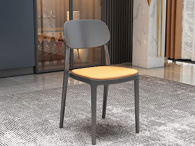 Modern Gray Frame Dining Chair With Yellow Soft Seat And Marble Accents In Interior 3d model