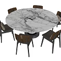 Elegant Round Dining Table Set With White Marble Top And Six Chairs 3d model