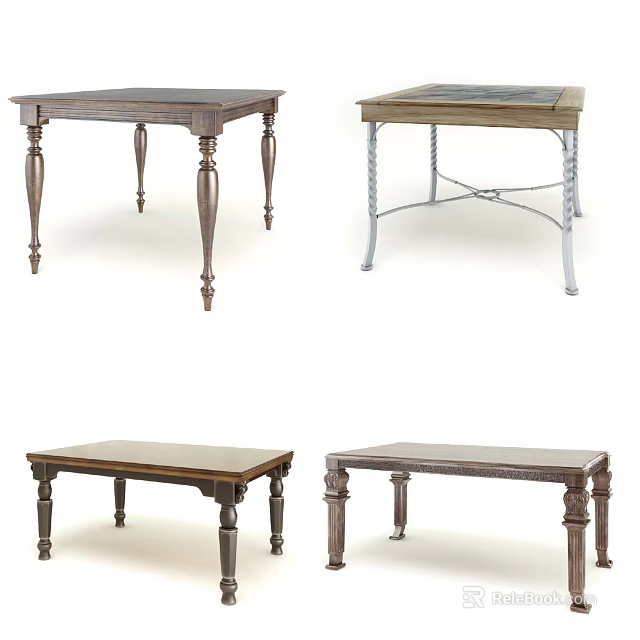 Various Wooden Dining Tables With Classic And Modern Leg Designs 3d model 