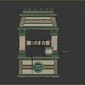 Traditional Decorative Structure Featuring Green Roof Geometric Patterns And Supporting Columns