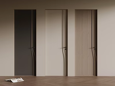 Modern Interior Featuring Three Doors Dark Light Wood Grain And Wooden Floor 3d model