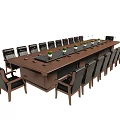 Spacious Conference Room Setup With Long Wooden Table Black Leather Chairs And Green Plants