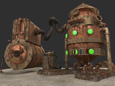 Steampunk western style cruel mechanical props scene 3d model